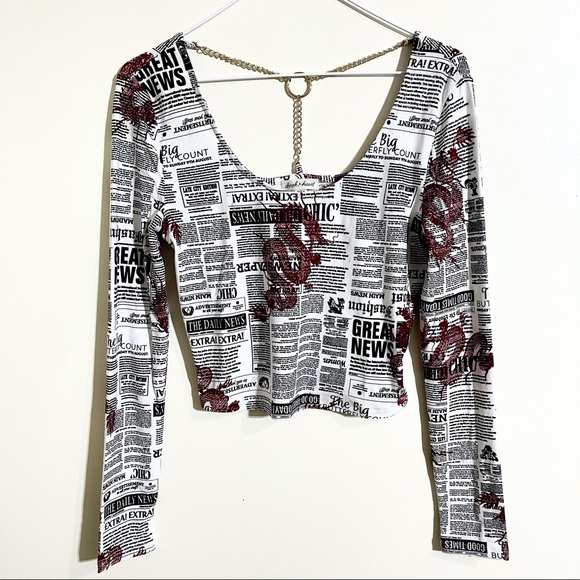 Derek Heart Newsprint Chain Back Crop Top size Medium juniors - Picture 14 of 15